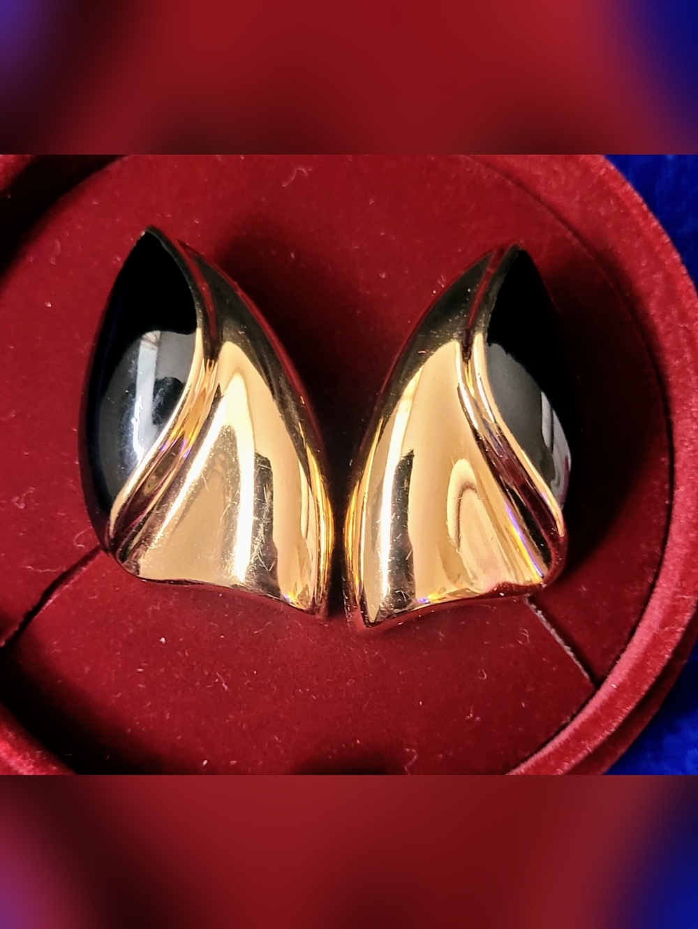 Vintage Christian Dior Copyright Gold and Black Statement Clip-On Earrings 1980s - Picture 3 of 12